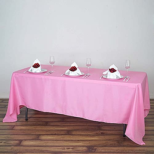Balsacircle 72X120-Inch Pink Rectangle Polyester Tablecloth Table Cover Linens For Wedding Party Events Kitchen Dining